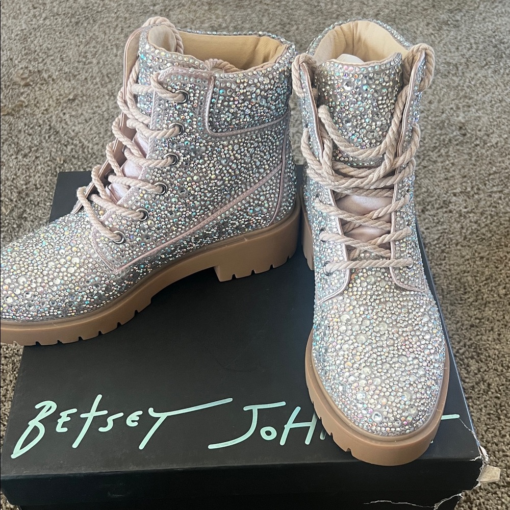 Betsey Johnson Women's Sparkling Combat Boots - Silver and Pink
